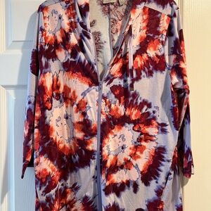 LOGO by Lori Goldstein Purple and Red Tie-Dye Hoodie Cover-Up.